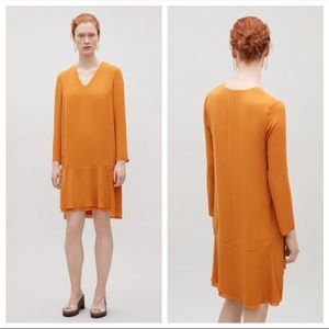 COS Layered Raw-Cut Dress in Camel Yellow Size 4